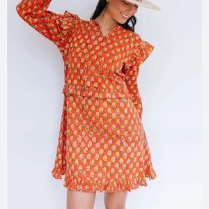 Bohemian Orange Floral Dress with Tassels